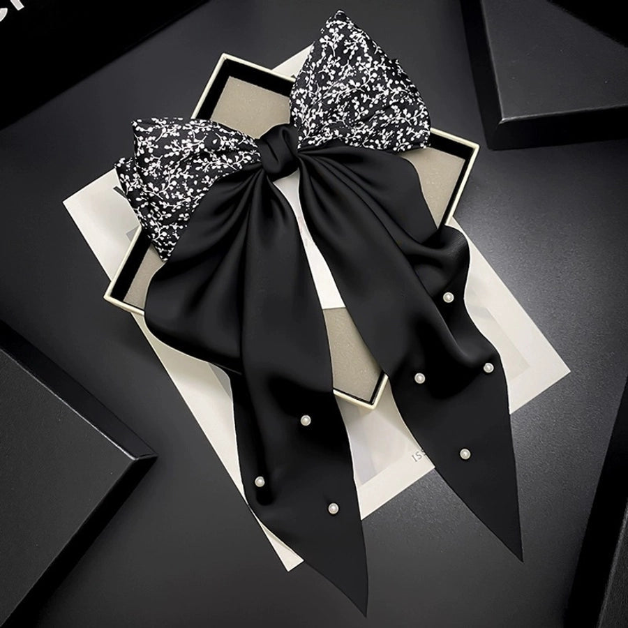 Women's Elegant Sweet Bow Knot Cloth Pearl Hair Clip Hair Tie
