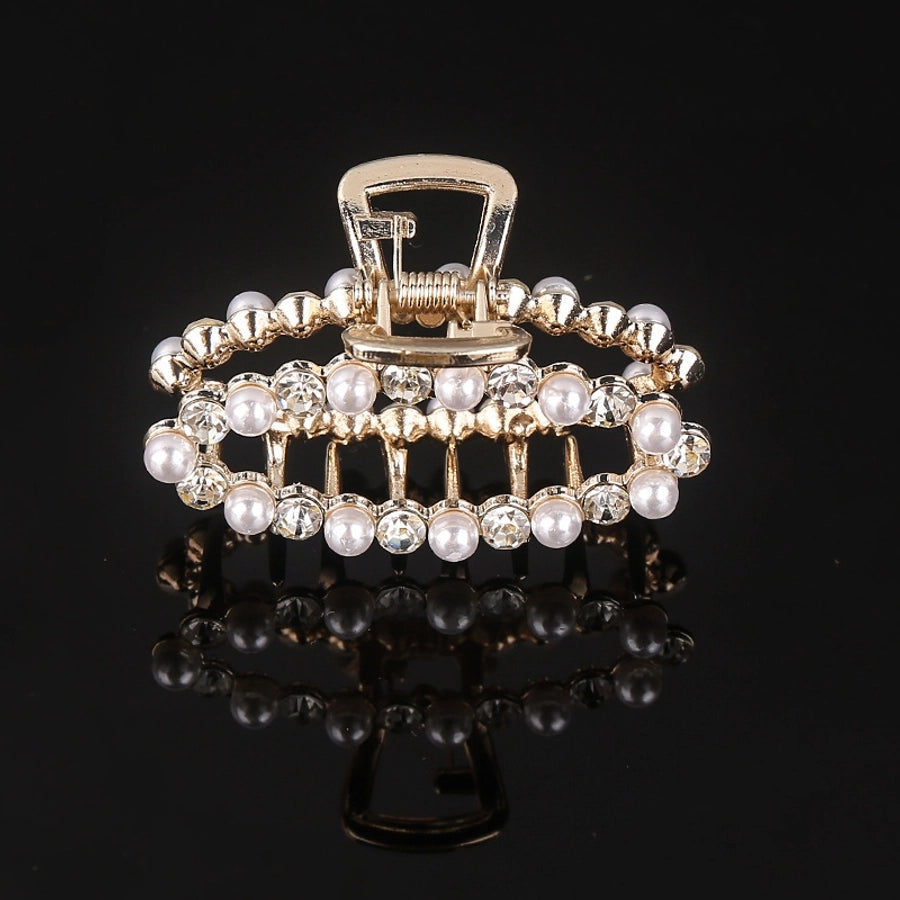 simple style solid color alloy inlay rhinestones hair claws 1 piece