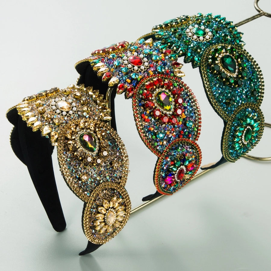 Women's Elegant Luxurious Flower Cloth Inlay Rhinestones Pearl Hair Band