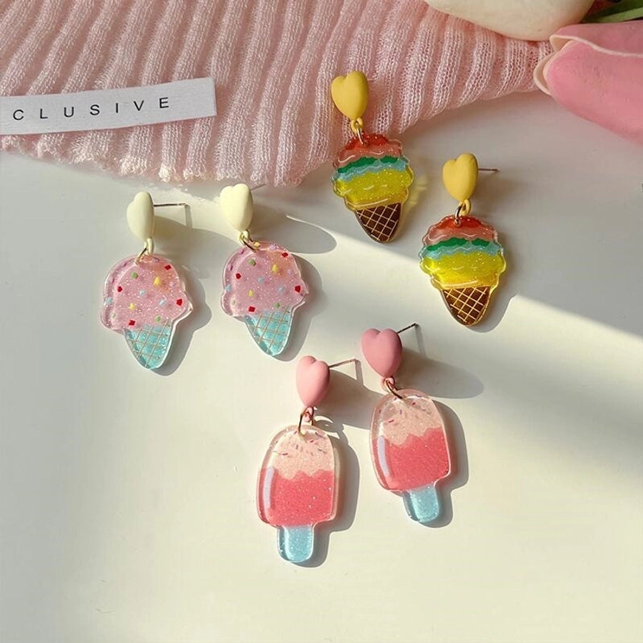 new fashion summer ice cream girly cute earrings niche pink ice cream fun acrylic ear clip