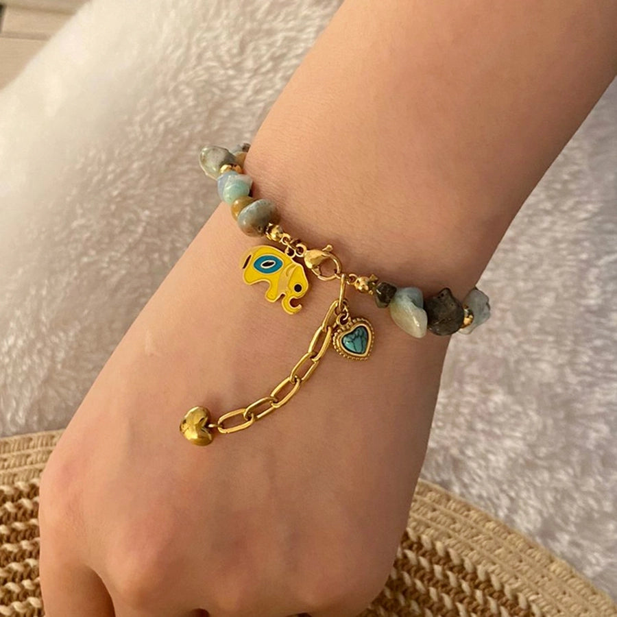 Elegant Commute Heart Shape Eye 18K Gold Plated 304 Stainless Steel Stone  Bracelets