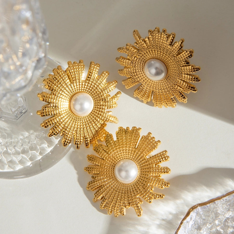 Jewelry Elegant Artistic Flower 304 Stainless Steel Pearl Plating Inlay Rings Earrings