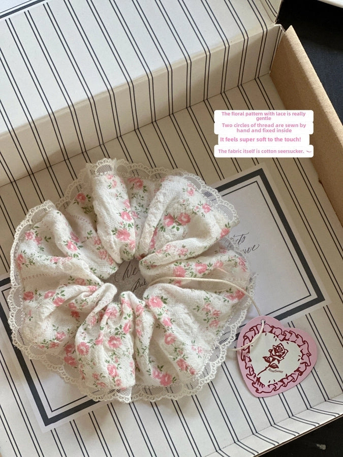 Small sweet summer garden Korean  floral lace hair band French super fairy Western style large intestine ring hair accessories