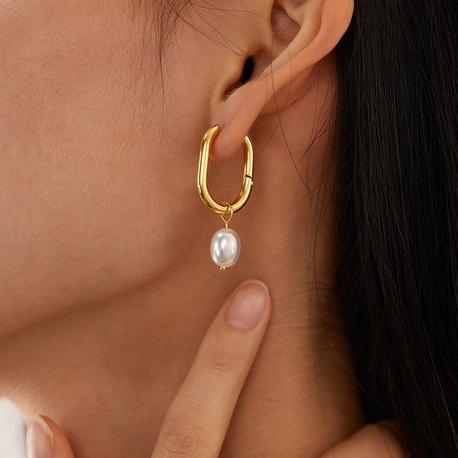 1 Pair French Style Geometric Pearl chain 304 Stainless Steel 18K Gold Plated Drop Earrings