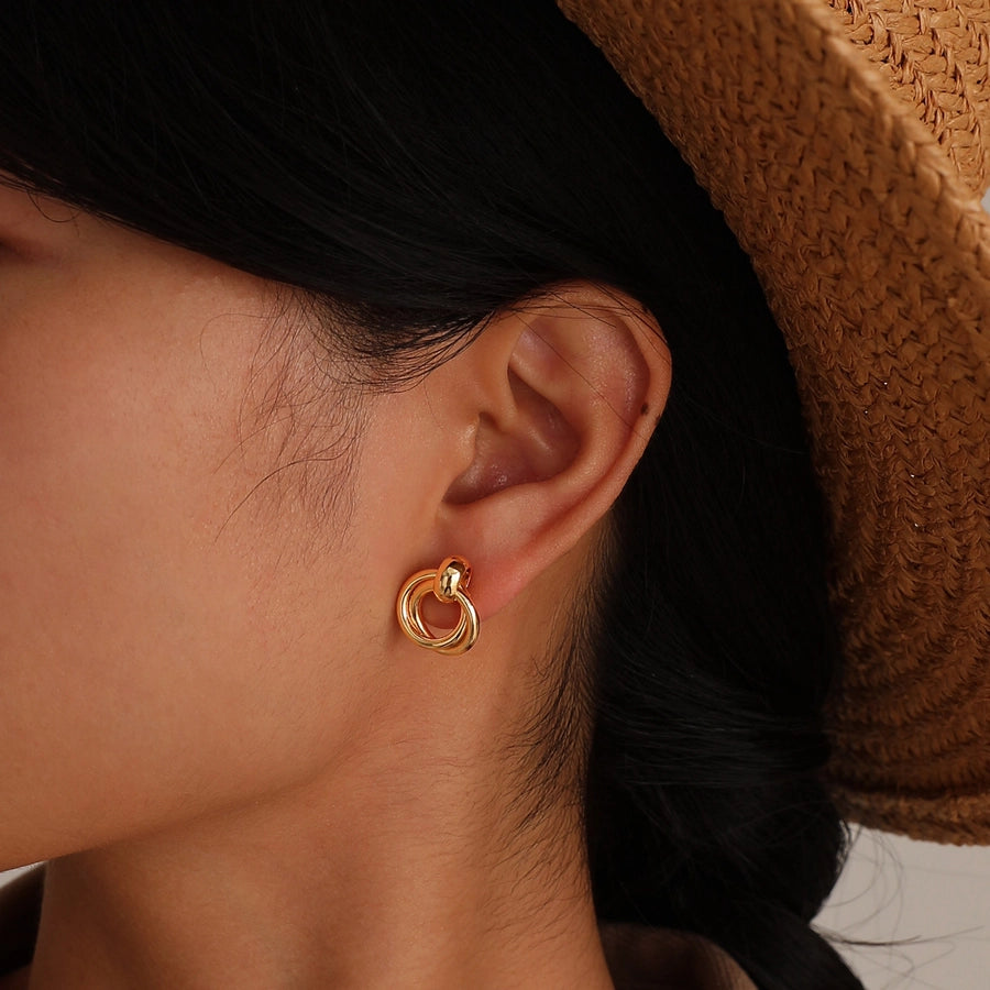 1 Pair Simple Style Double Ring Copper 18K Gold Plated Drop Earrings