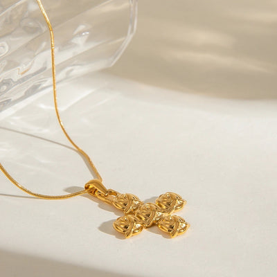 Jewelry Classic Style Cross Rose 304 Stainless Steel Pendant Necklace