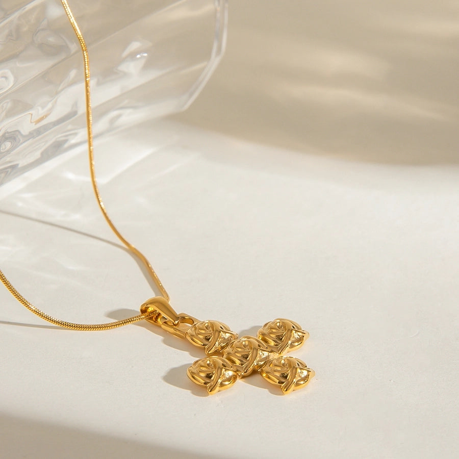 Jewelry Classic Style Cross Rose 304 Stainless Steel Pendant Necklace