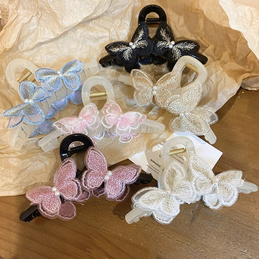 Women's Sweet Simple Style Butterfly Arylic Inlay Imitation Pearl Cloth Hair Clip