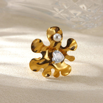 Jewelry IG Style Exaggerated Heart Shape Eye Solid Color 304 Stainless Steel Pearl Zircon Inlay Open Rings