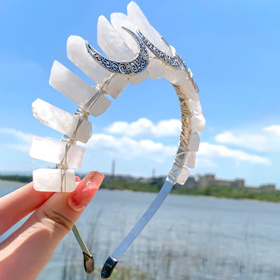 Women's Queen Bridal Classic Style Moon Alloy Knitting Inlay Natural Stone Hair Band