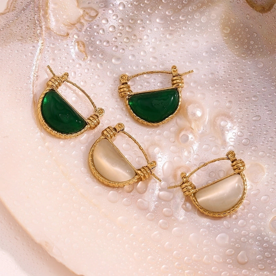 1 Pair Simple Style Geometric Inlay 304 Stainless Steel Agate Earrings