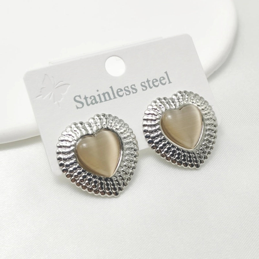 1 Pair Elegant Retro Commute Heart Shape 304 Stainless Steel Ear Studs