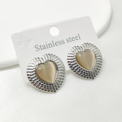 1 Pair Elegant Retro Commute Heart Shape 304 Stainless Steel Ear Studs