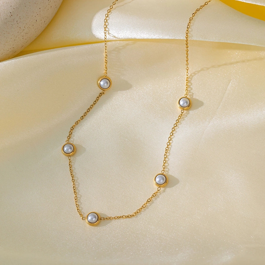 Jewelry Casual Simple Style Commute Round 304 Stainless Steel Plastic 18K Gold Plated Pearl Bracelets Earrings Necklace