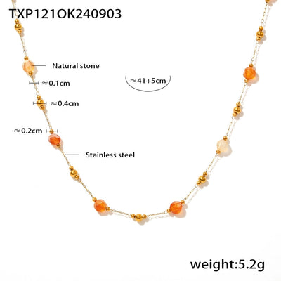 Europe and America  Fashion Natural Stone Golden Balls Beaded Necklace Temperamental Bracelet Stainless Steel Handmade Chain Jewelry Suit