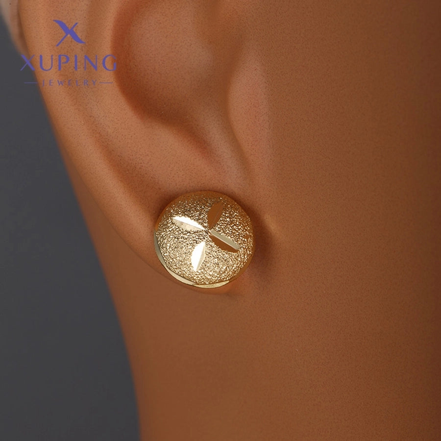 1 Pair XUPING Simple Style Round Copper 18K Gold Plated Ear Studs