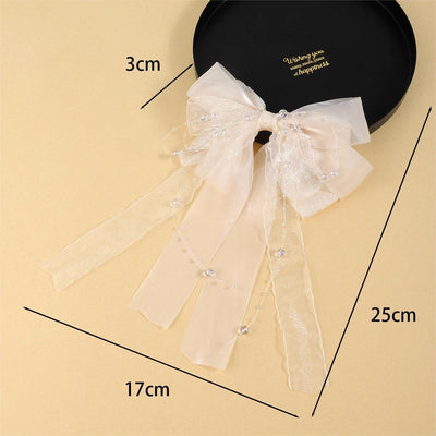 Women's IG Style Sweet Bow Knot Beaded Gauze Hair Clip
