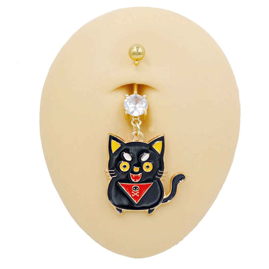 1 Piece Belly Rings Rock Punk Pumpkin Bat Skull 316 Stainless Steel  Alloy Epoxy Inlay Rhinestones Zircon Gold Plated