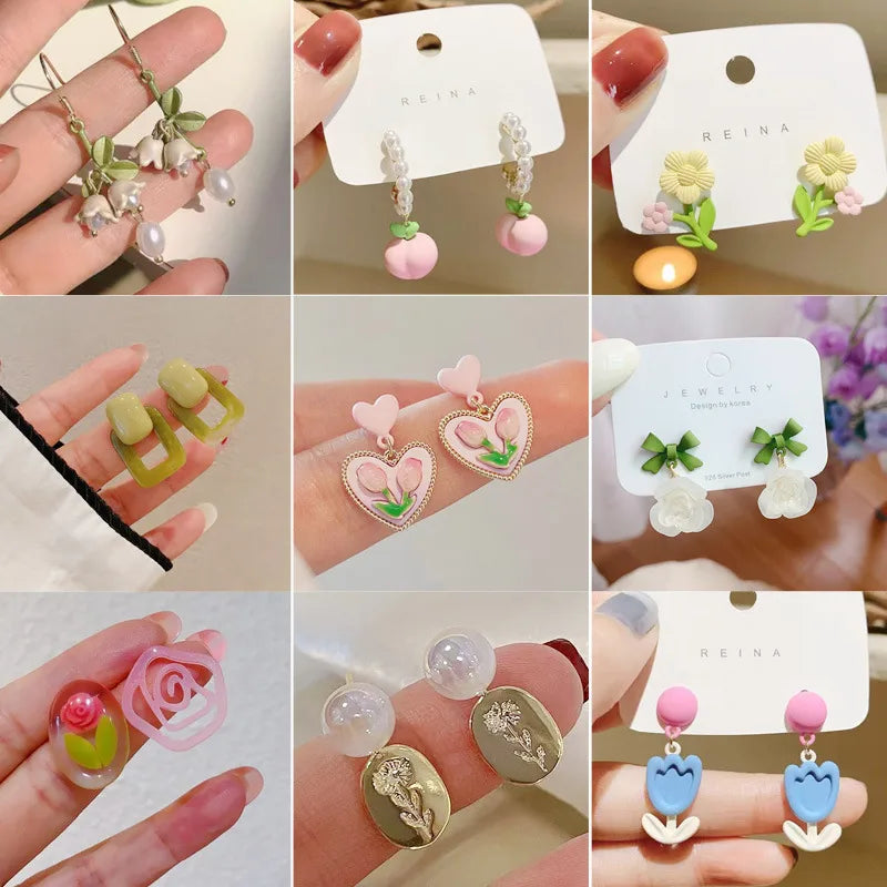 1 pair sweet flower plating alloy earrings