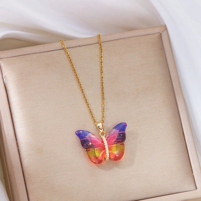 Jewelry Elegant Cute Classic Style Butterfly 201 Stainless Steel Resin Copper Zircon Inlay Pendant Necklace