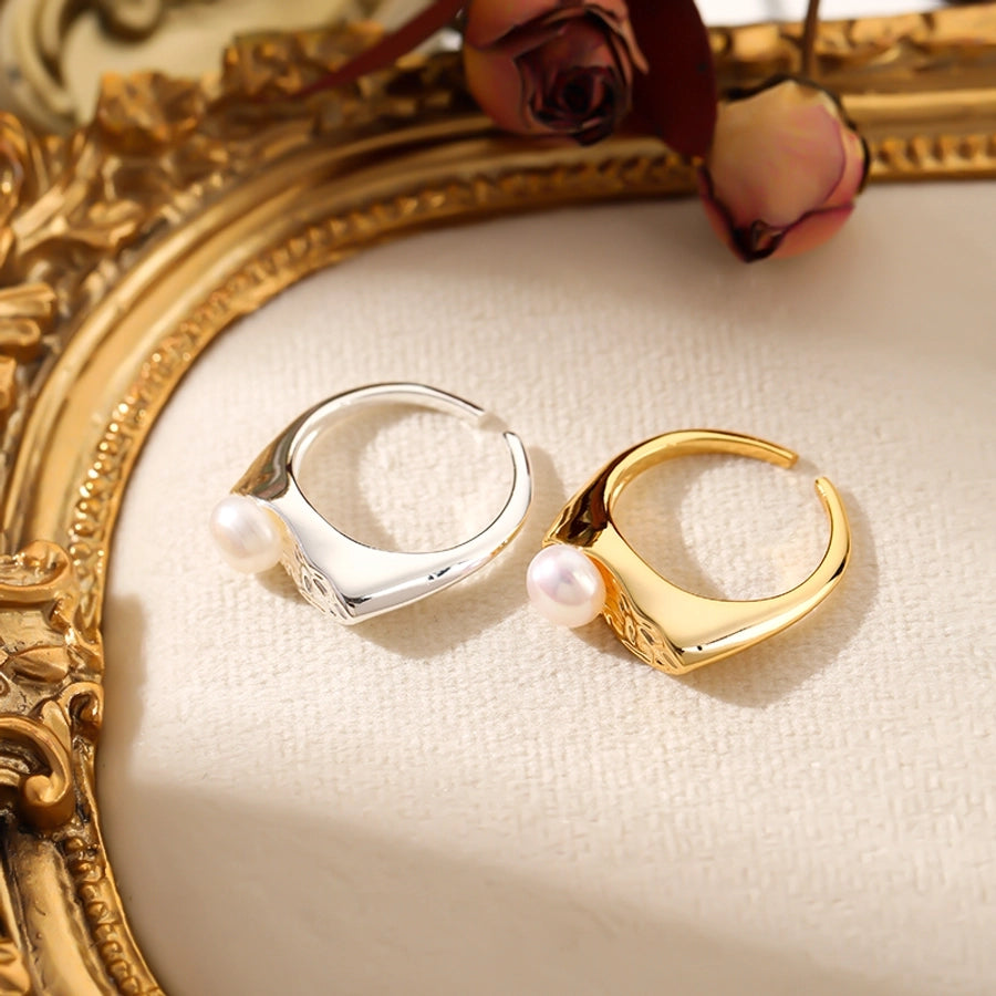 Jewelry Elegant Pearl Freshwater Pearl Copper Freshwater Pearl 18K Gold Plated Palladium White K Open Rings