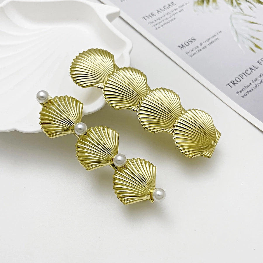 Women's Casual Marine Style Shell Metal Inlay Pearl Hair Clip