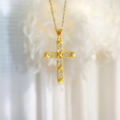 Copper cable chain Plating Cross Zircon Pendant Necklace