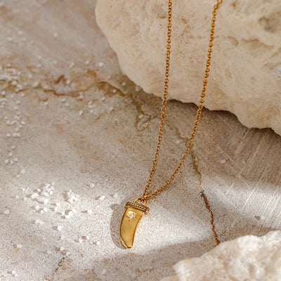 Jewelry Simple Style teeth 304 Stainless Steel Zircon 14K Gold Plated Inlay Pendant Necklace