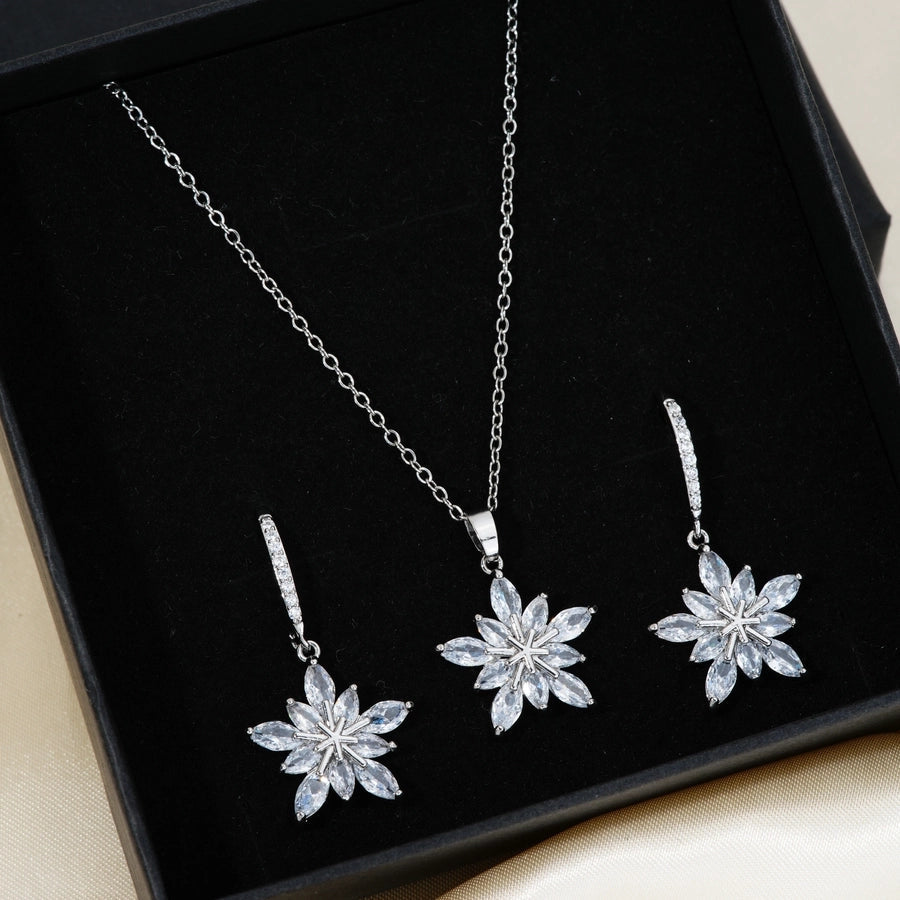 Elegant Personality Fashion Snowflake Suit, 3-Piece Fashion Simple Pendant Necklace and Earrings Suit, Suitable for Daily Wear, Party and Valentine's Day Gifts