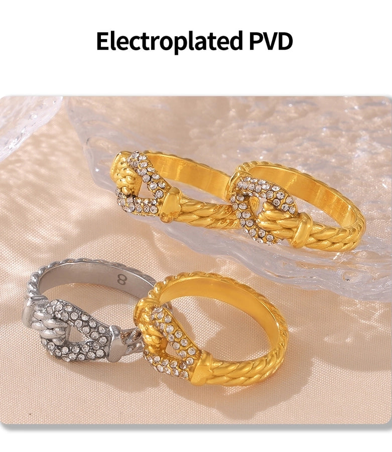 Jewelry Luxurious Modern Style U Shape Titanium Steel Zircon 18K Gold Plated Inlay Rings