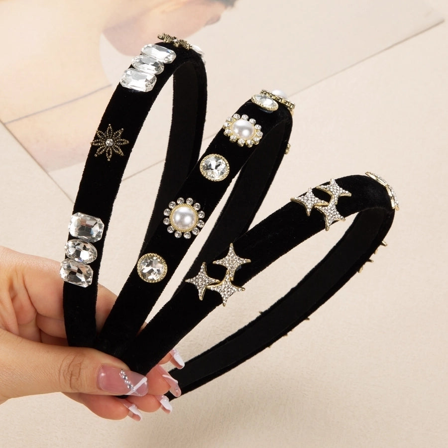 elegant square star flower alloy cloth inlay rhinestones pearl hair band