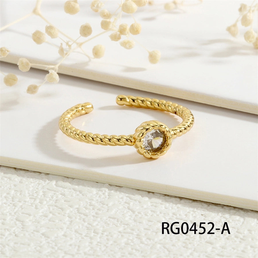 Copper Inlay Geometric Solid Color Zircon Open Rings