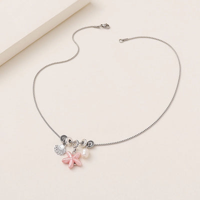 Hawaiian Vacation Starfish Shell Rhinestones Artificial Pearl Titanium Steel ceramics