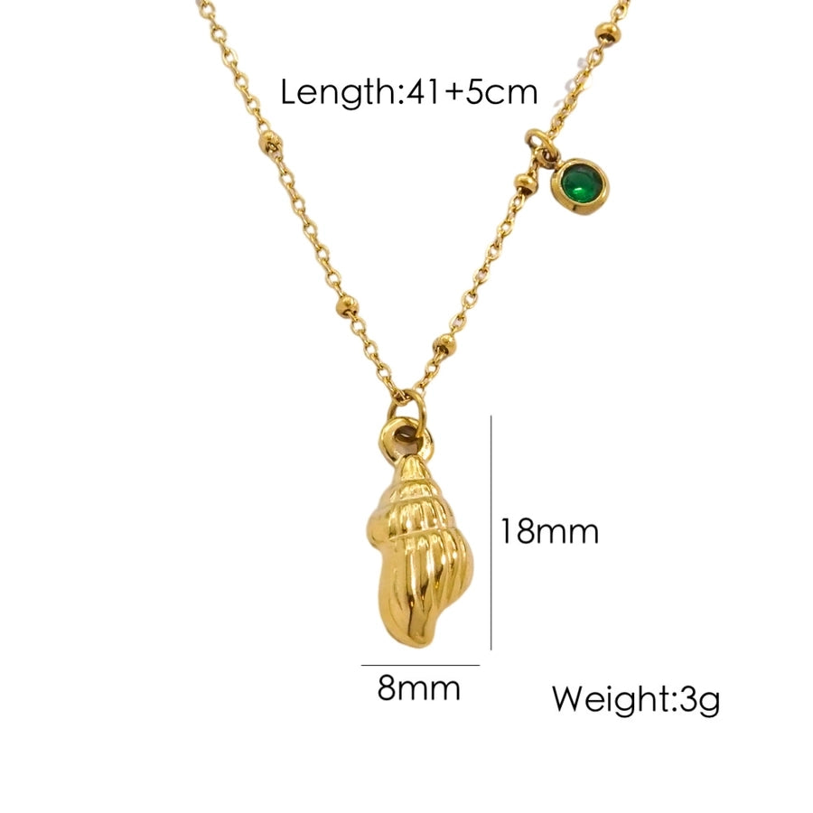 Jewelry Marine Style Starfish Conch Dolphin Titanium Steel Inlaid Gemstone Pendant Necklace