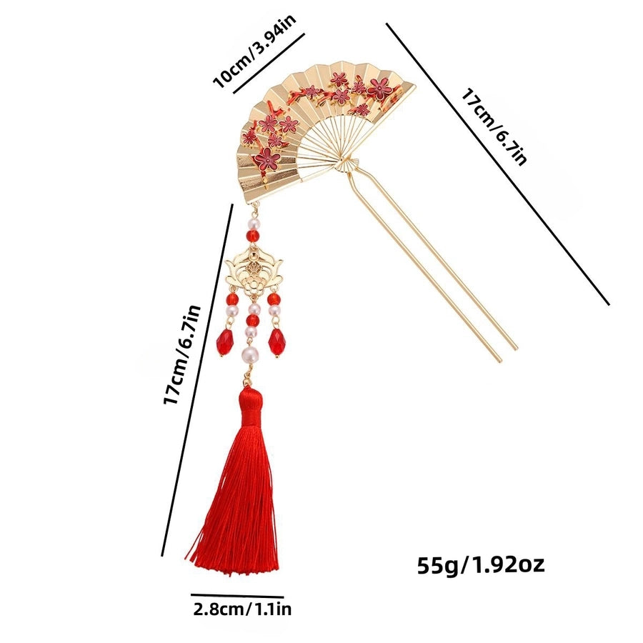 Women's Retro Sector Metal Beaded Tassel Hairpin