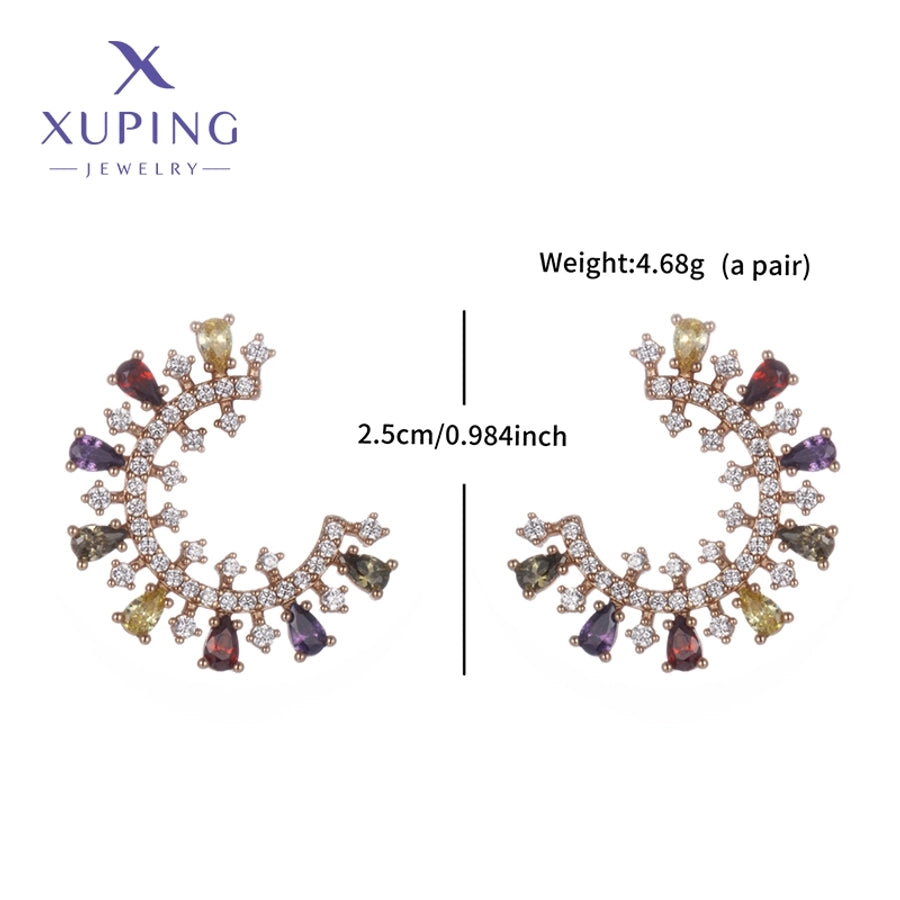 1 Pair Elegant C Shape Plating Copper Artificial Gemstones 18K Gold Plated Ear Studs