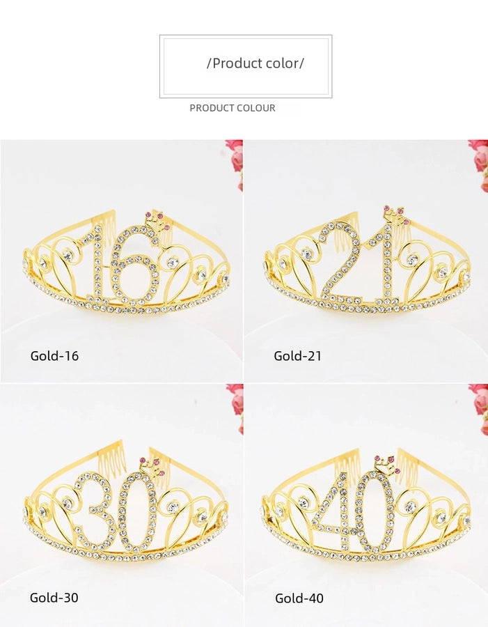 New Birthday Crown  60 Digital Birthday Headband Bridal Banquet Rhinestone Hair Accessories Alloy Headband Women