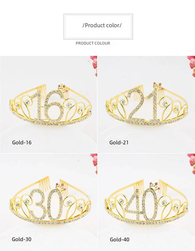 New Birthday Crown  60 Digital Birthday Headband Bridal Banquet Rhinestone Hair Accessories Alloy Headband Women