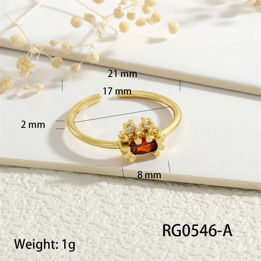 Copper Inlay Hippocampus Crab Fish Zircon Open Rings