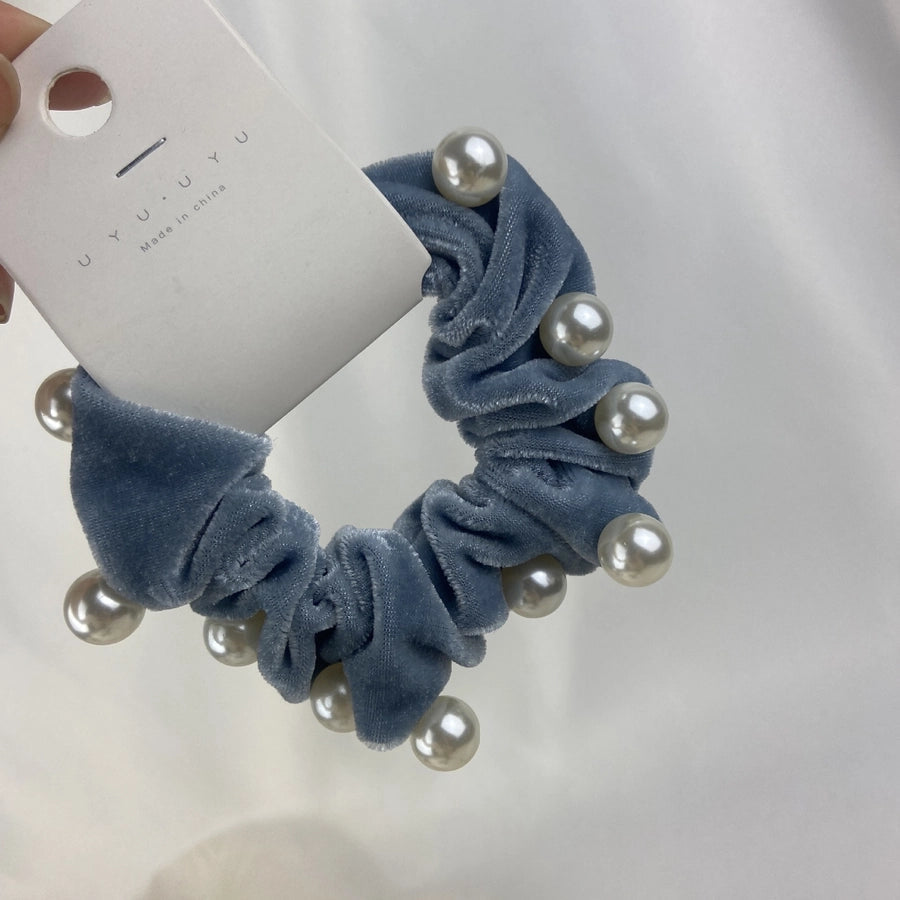 elegant solid color artificial pearl flannel hair tie