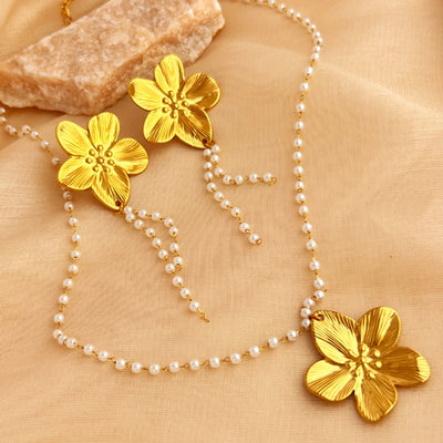 Jewelry Retro Flower 201 Stainless Steel Gold Plated Jewelry Set
