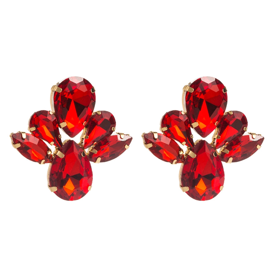 1 Pair Glam Classic Style Shiny Floral Inlay Alloy Rhinestones Glass 14K Gold Plated Ear Studs