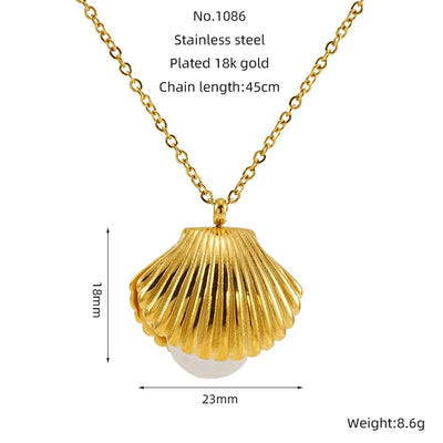 Jewelry IG Style Shell 304 Stainless Steel Artificial Pearls 18K Gold Plated Inlay Rings Earrings Necklace
