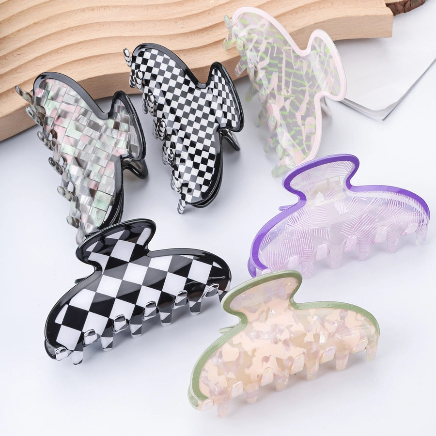 simple style checkered acetic acid sheets hair claws 1 piece