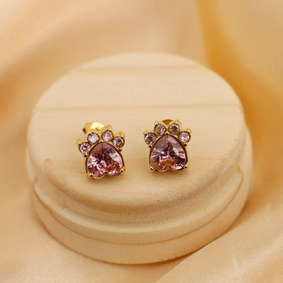1 Pair Vintage Style Classic Style Paw Print Heart Shape Plating Titanium Steel Zircon 18K Gold Plated Ear Studs