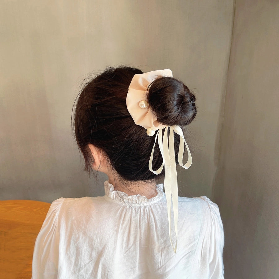 new ins korean style internet influencer pearl ribbon headband bowknot hair ring korean style super fairy adult ribbon hair rope for women