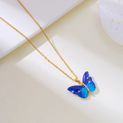 Jewelry Elegant Cute Classic Style Butterfly 201 Stainless Steel Resin Copper Zircon Inlay Pendant Necklace