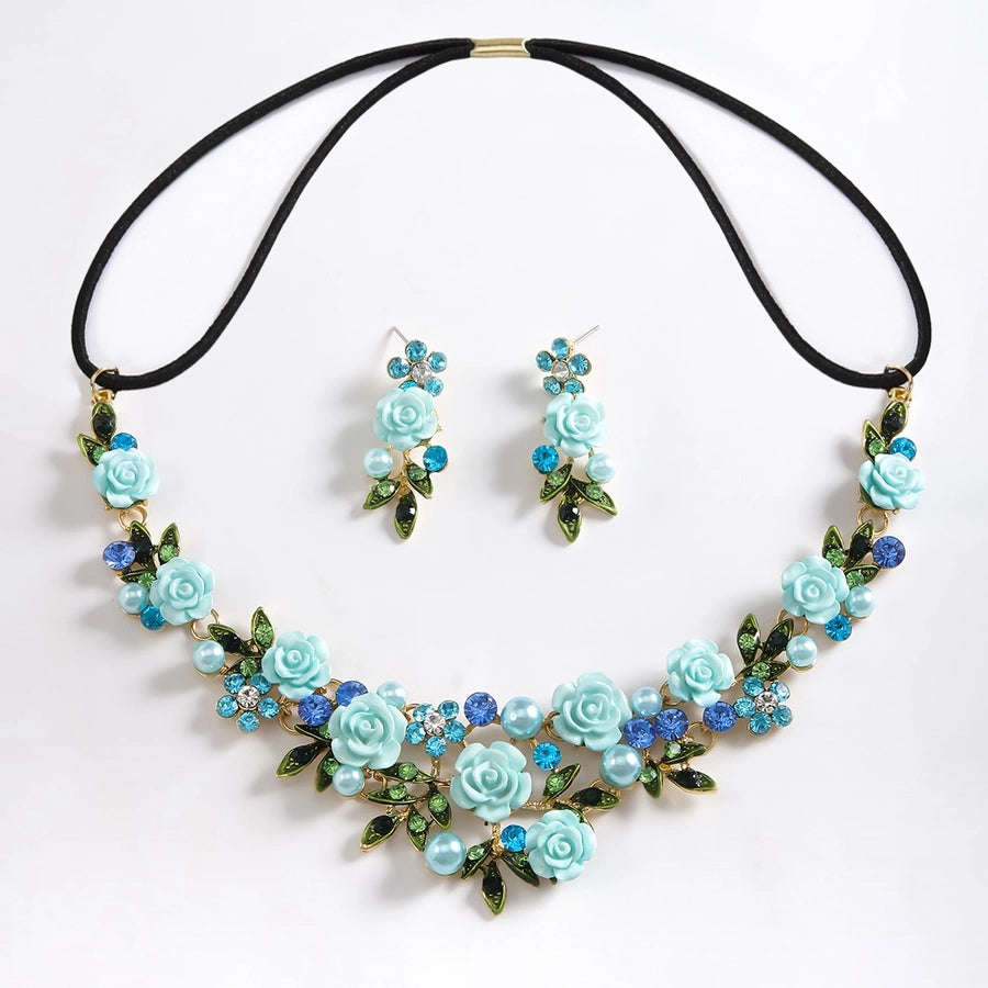 Women's Vacation Beach Sweet Flower Alloy Inlay Rhinestones Pearl Hair Band Earrings