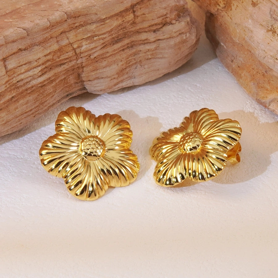 1 Pair Sweet Commute Flower 304 Stainless Steel Imitation Gold  Ear Studs