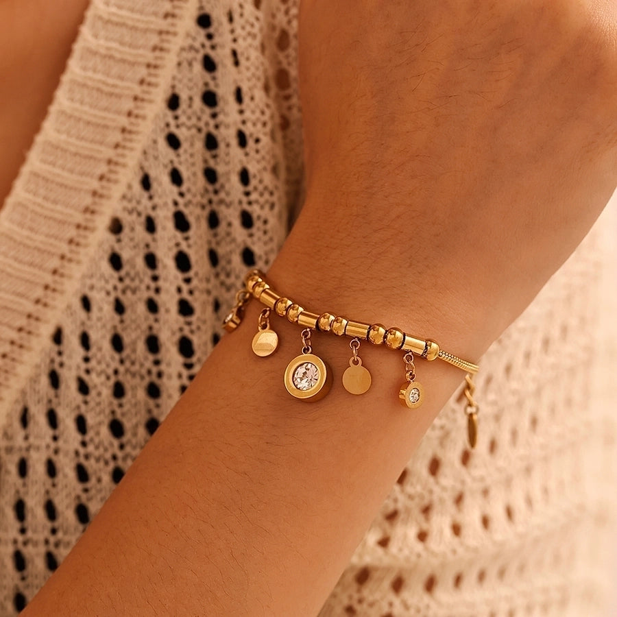 Jewelry Elegant Roman Numeral 304 Stainless Steel Zircon 18K Gold Plated Plating Bracelets Necklace